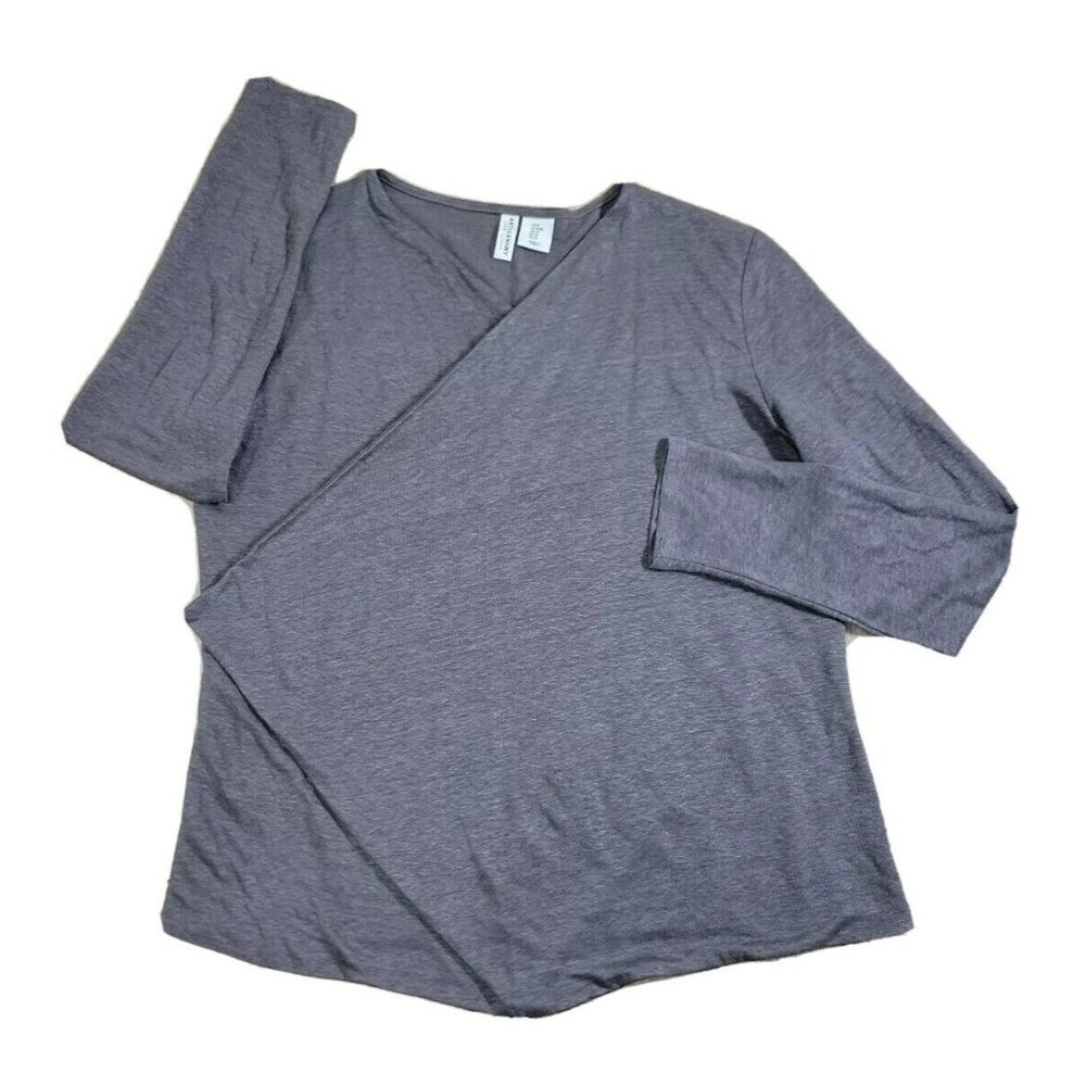 Artisan NY 100% Linen Women's Medium Open Front Cardigan Top Flowy Drape Gray